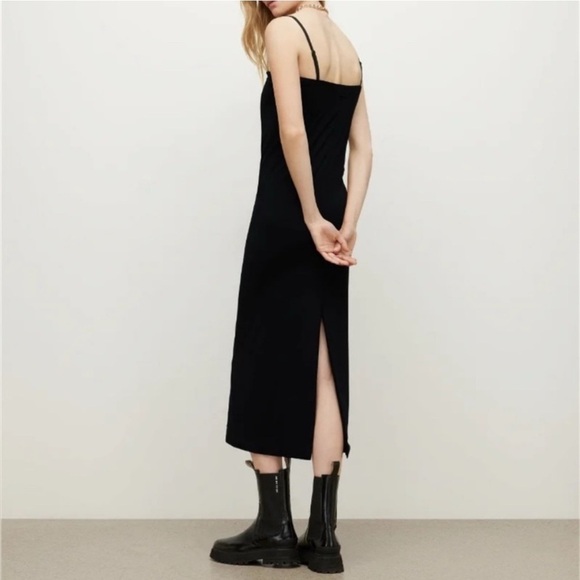 All Saints Charlie Black Midi Slip Dress stretch sleeveless removable straps 10 - Picture 4 of 11